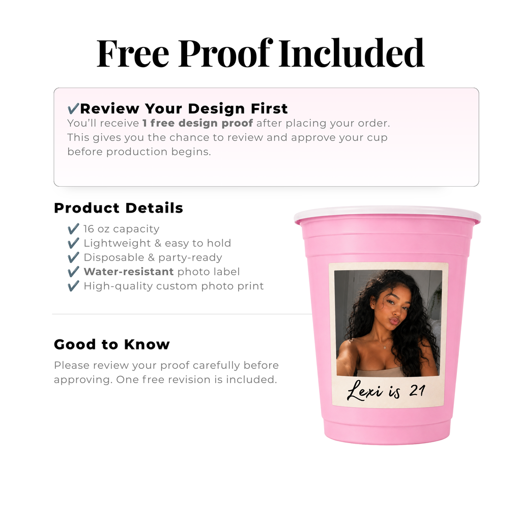 Custom Photo Party Cups | Personalized 16 oz Plastic Cups