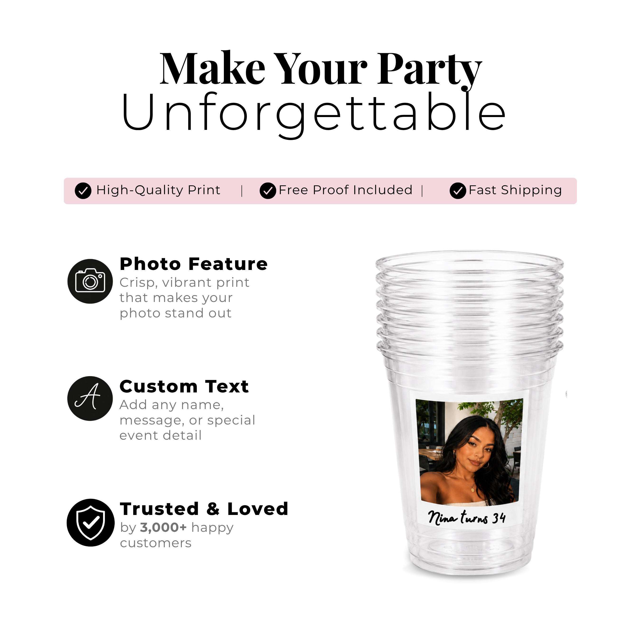 Custom Photo Party Cups | Personalized 16 oz Plastic Cups